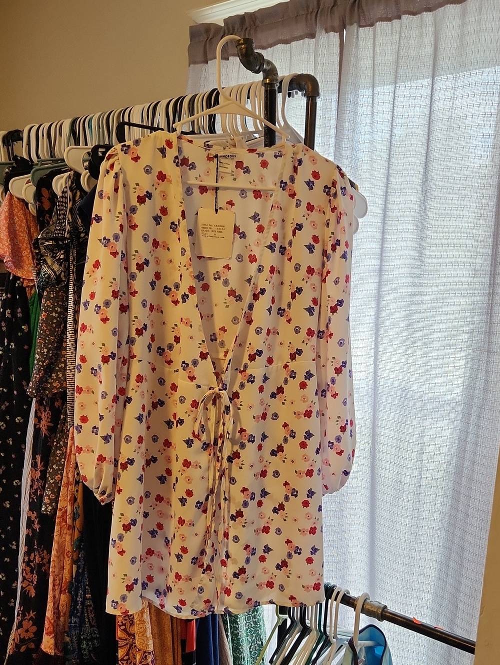 Glamorous White Floral Tie-Front Kimono with Red & Purple Blooms